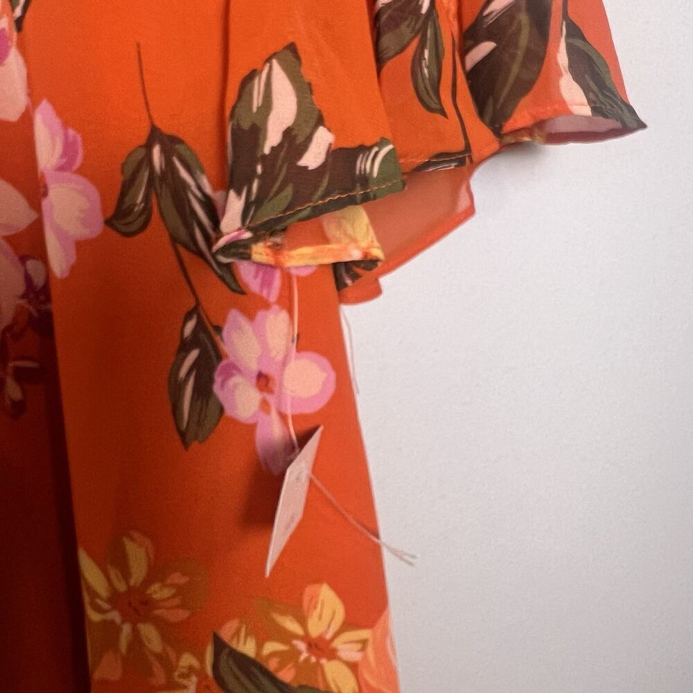 NWT Donna Morgan Bell Sleeve Floral Dress Sz 12 Orange Vacation Flowy Romantic - Picture 3 of 16